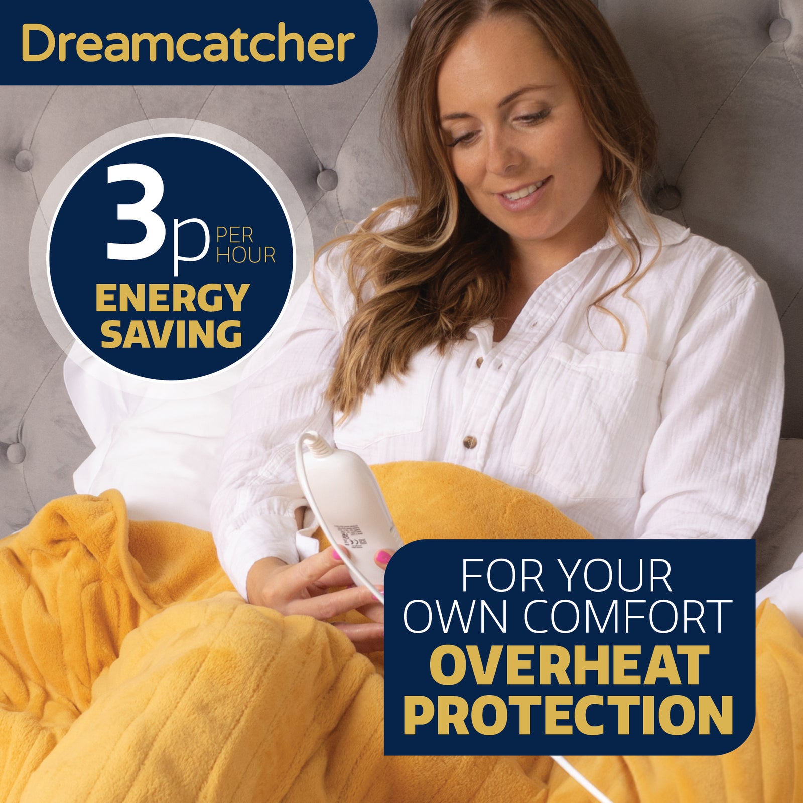Electric Throw Heated Double Over Blanket Soft Fleece 9 Heat & 12 Timer Settings | L | Gold