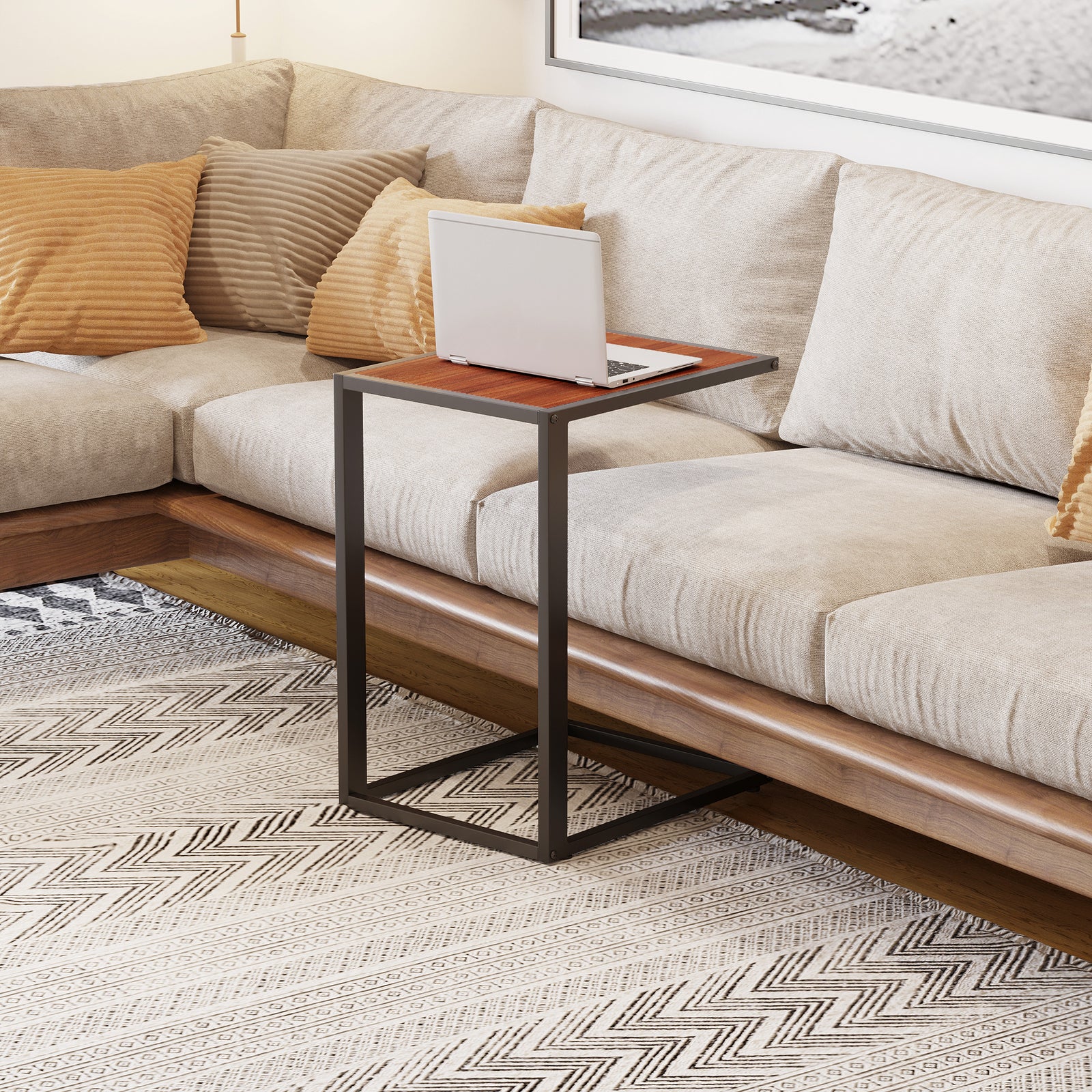 C-shape Side End Table W/ Steel Frame Wide Base | Natura