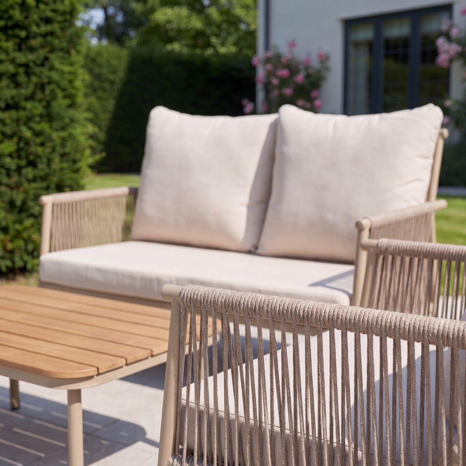 Verano Outdoor Rope Conversation Set | Cream & Beige