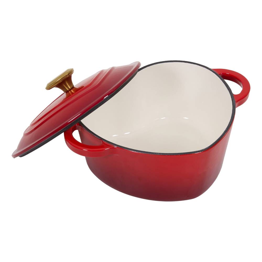 1.9l Enamelled Cast Iron Heart-shaped Dutch Oven Pot With Lid | Red