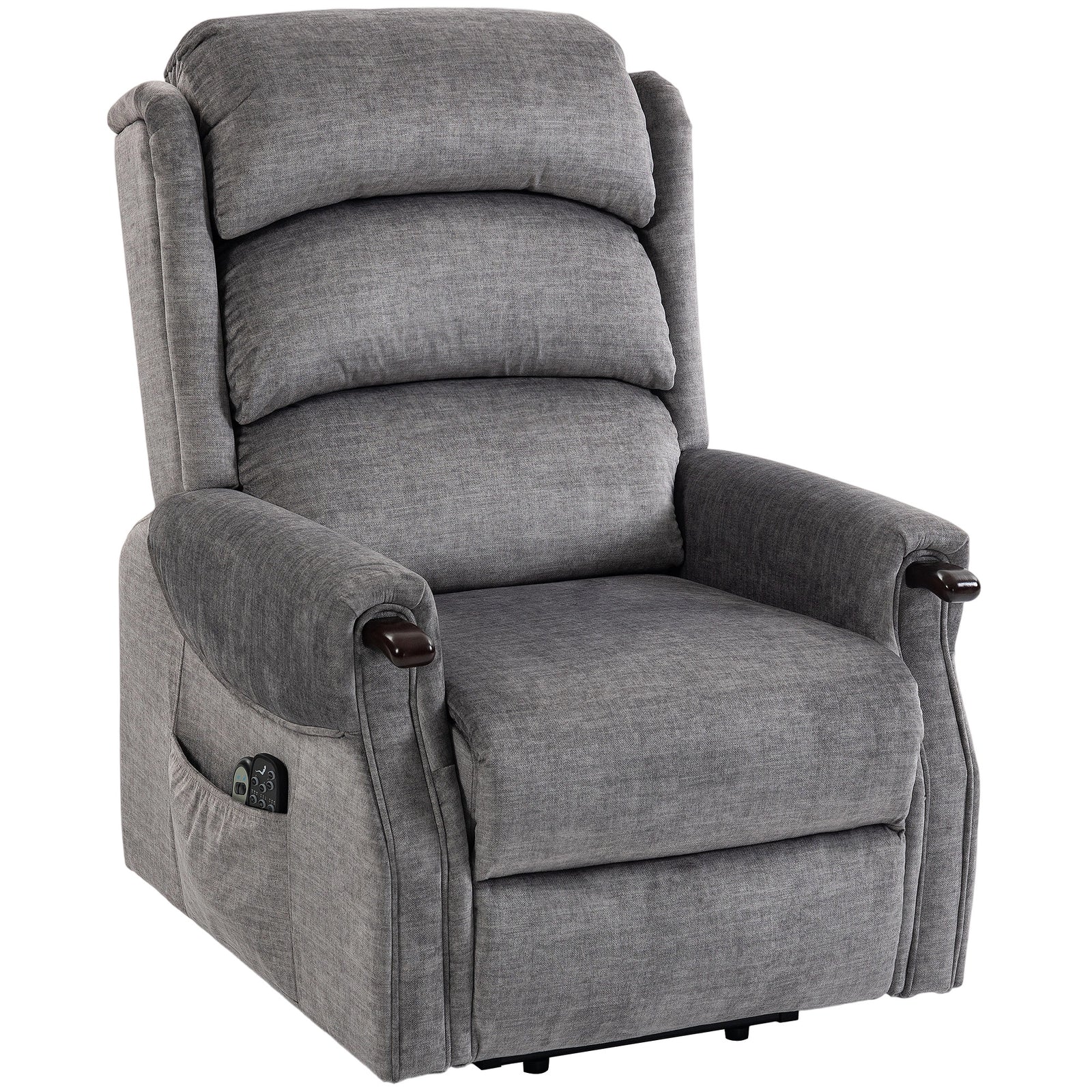 Power Lift Recliner Chair With Vibration And Heat, Wood Grip | Light Grey