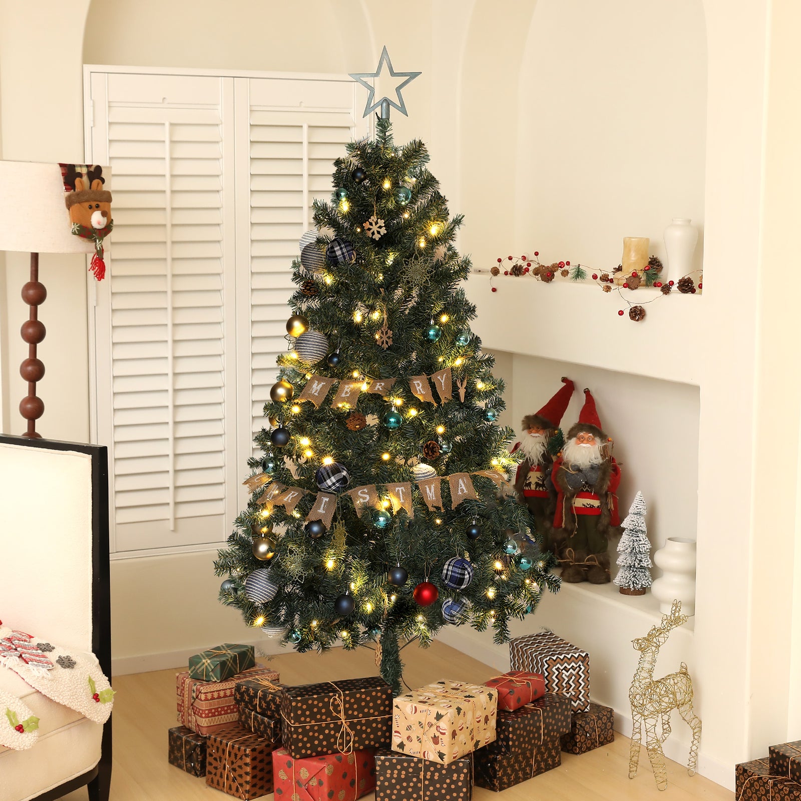 5/6ft Artificial Christmas Tree With Led Blue Red/Blue | 6ft | Blue