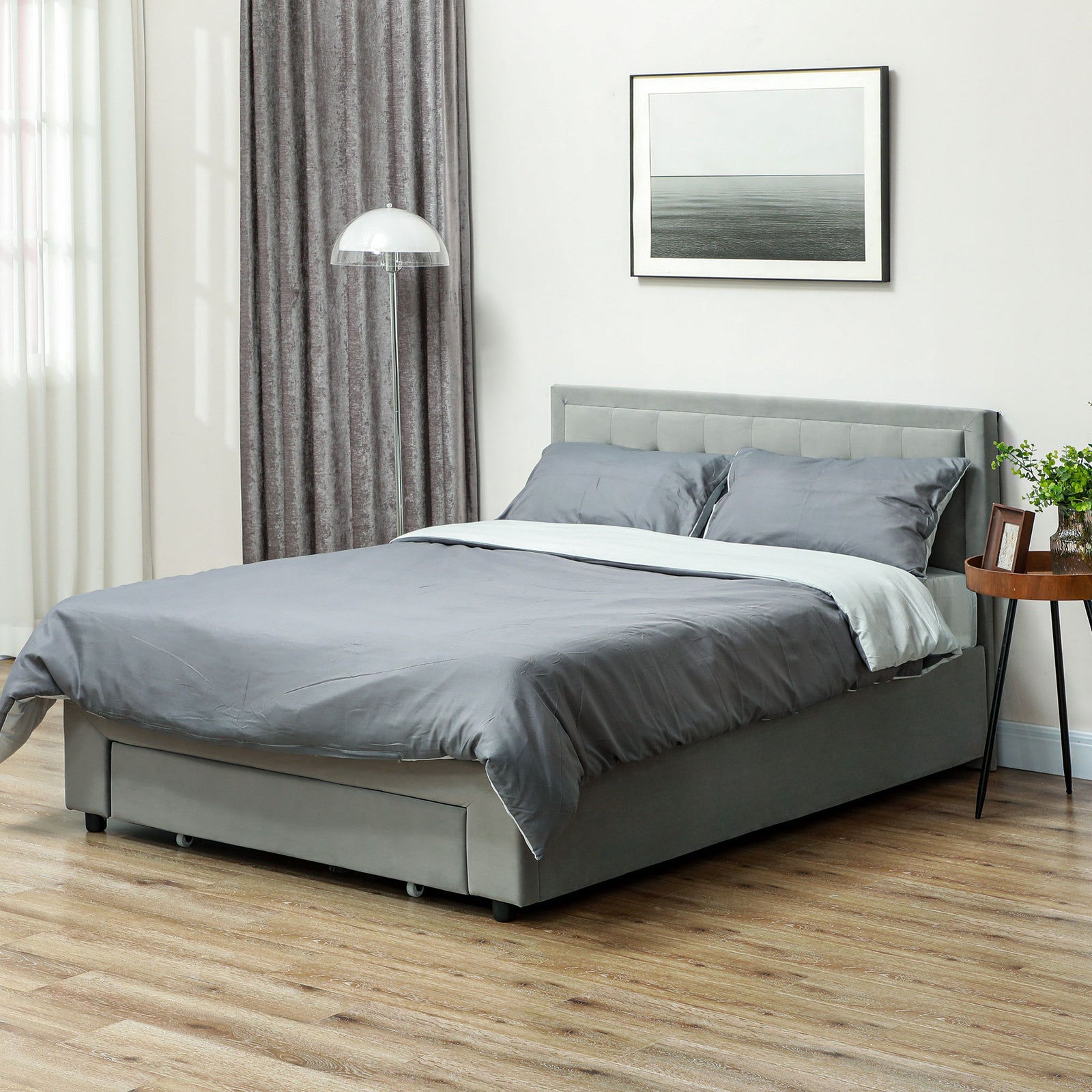 Double/kin Bed Frame Storage And Adjustable Velvet Headboard | Double