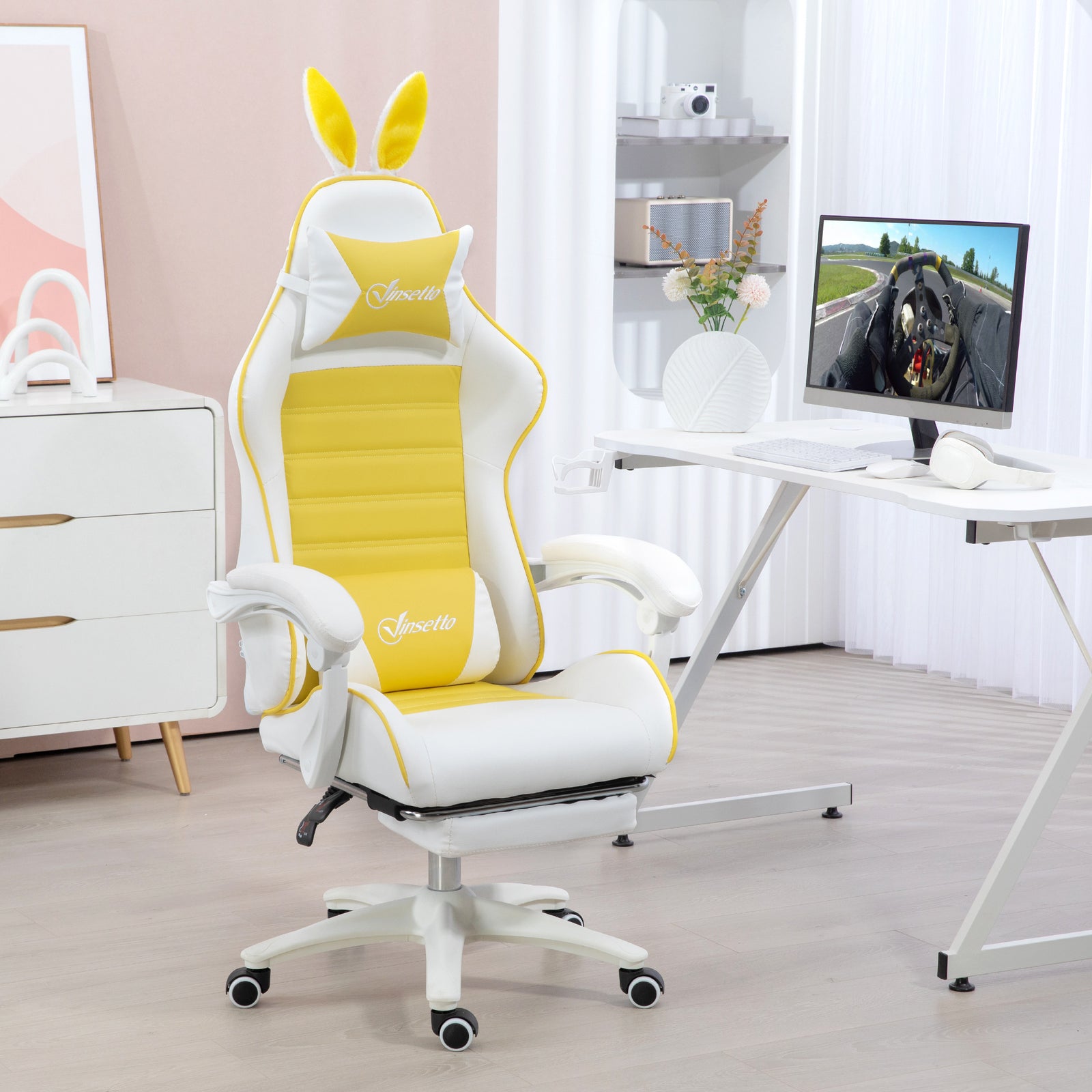 Racing Chair W/ Footrest Rabbit Ears | Yellow