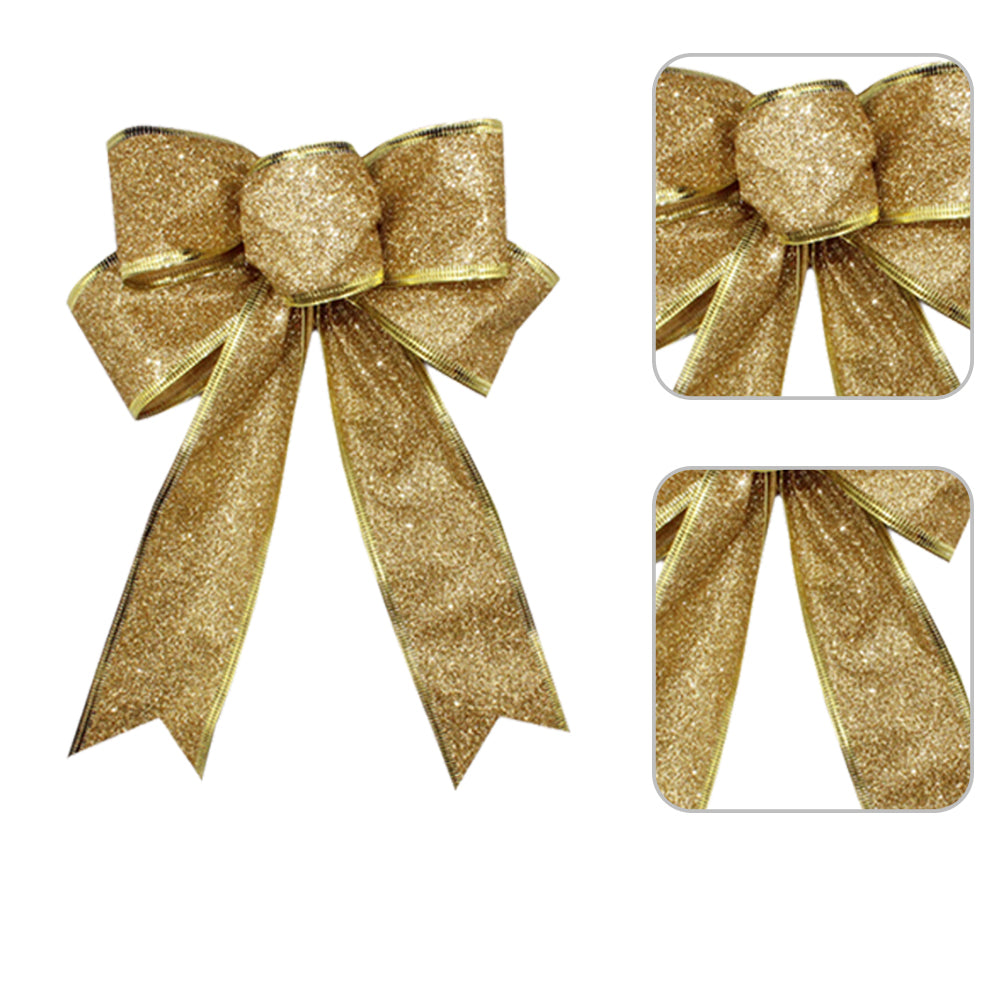 10pcs Christmas Bows Ribbon Bowknot Christmas Tree Ornaments | Gold