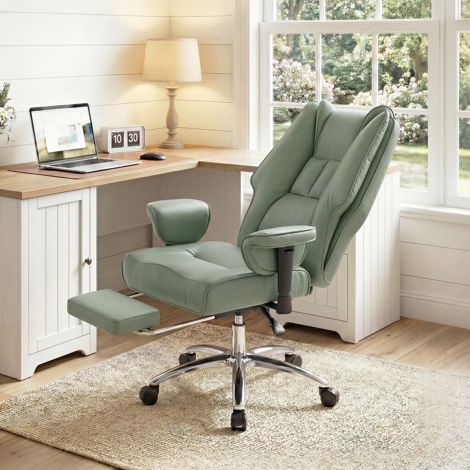 Executive Office Chair, Reclining Desk Chair With Footrest | Green