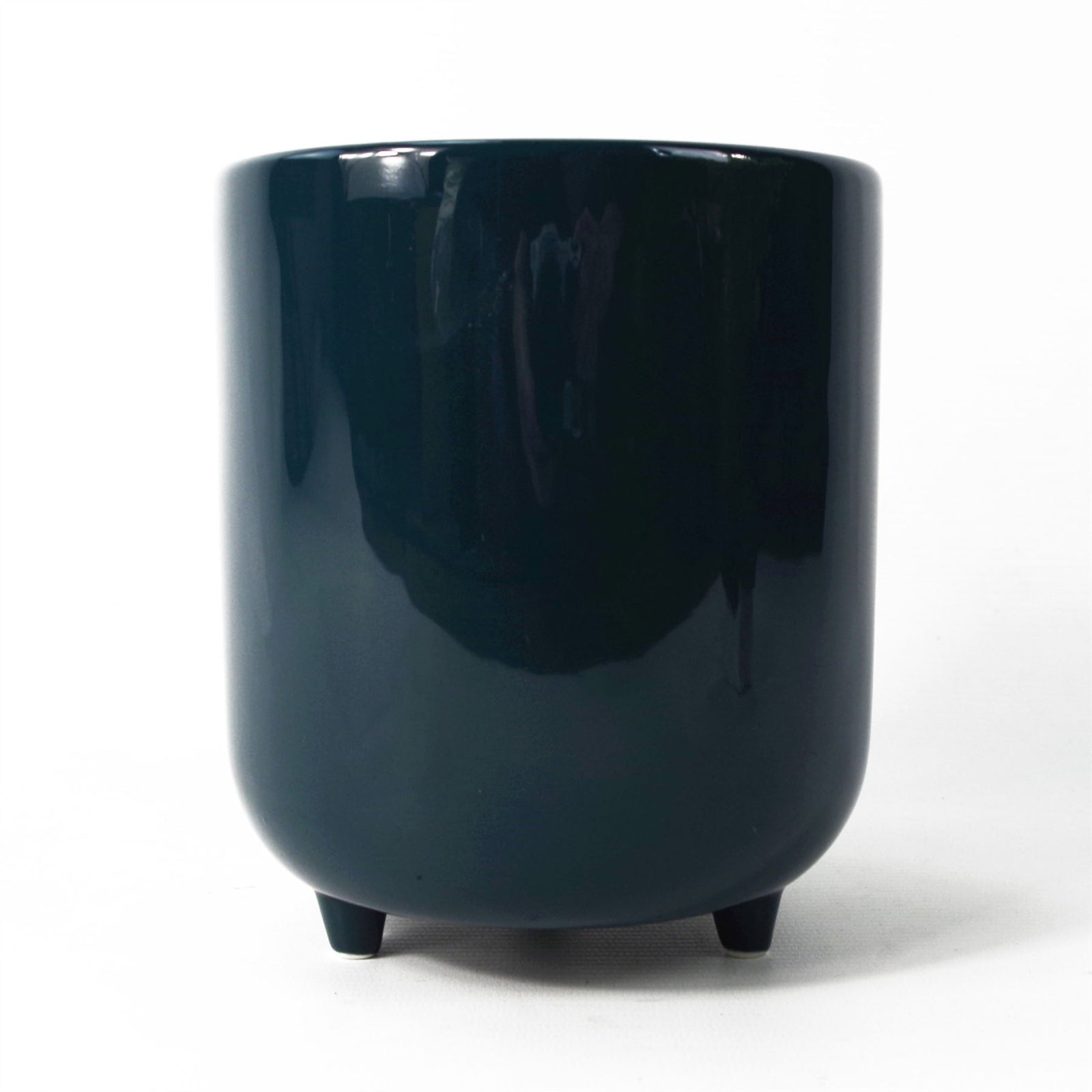 15cm Dark Teal Green / Blue Ceramic Planter With Feet