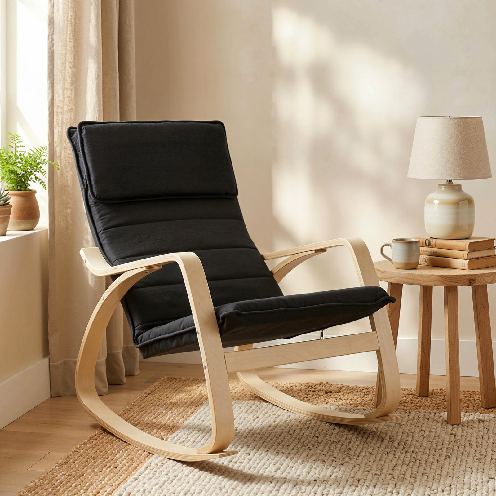 HOMCOM Comfortable Relax Rocking Chair With High Back, Black