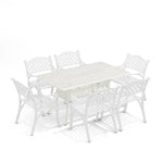 Set Of 7 Retro Garden Bistro Set Cast Aluminum With Cushions | Set-of-7 | White