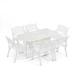 Set Of 7 Retro Garden Bistro Set Cast Aluminium With Cushions | Set of 7 | White