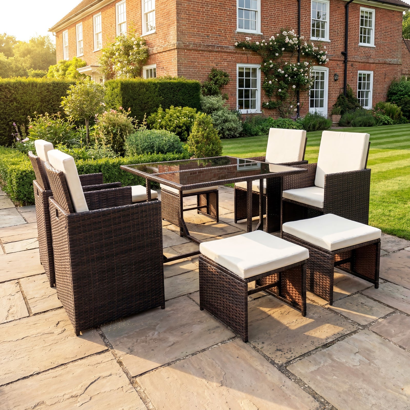Giulia 9 Piece Rattan Cube Outdoor Set | Brown
