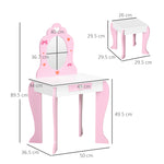 Kids Dressing Table With Mirror, Stool, Drawer, Cute Patterns - Pink | Pink