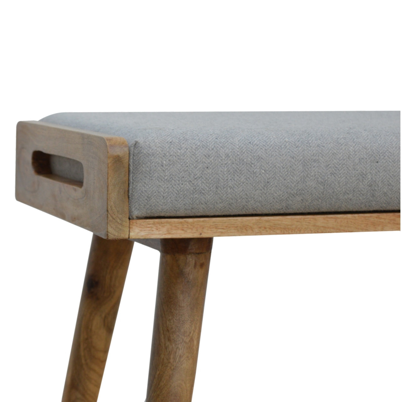 Solid Mango Wood Grey Tweed Tray Style Footstool