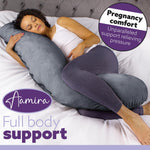 L Shaped Pregnancy Pillow, 145x25x20cm Shredded Memory Foam Full Body Maternity Cushion For Sleeping | J Shape | Dark Grey