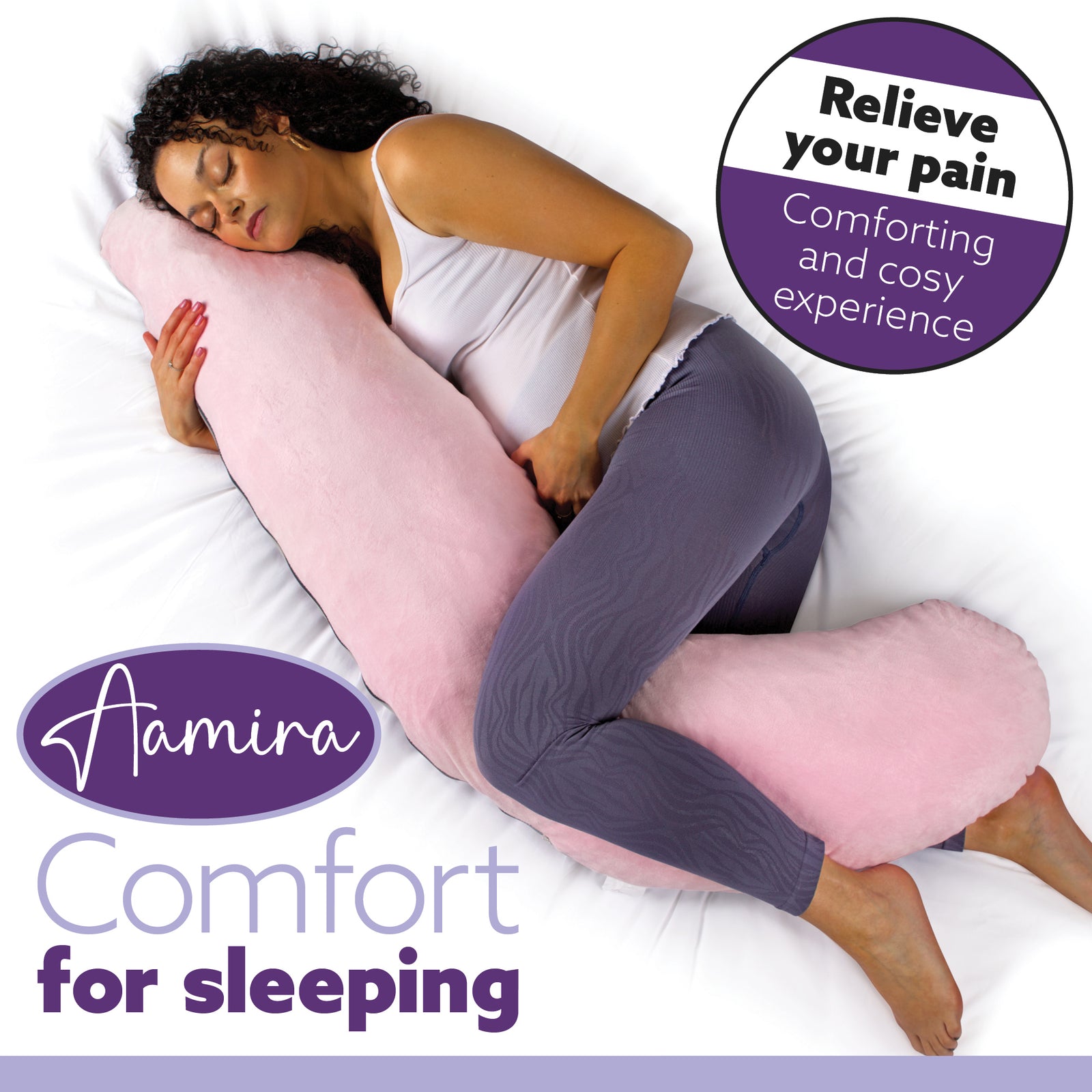 L Shaped Pregnancy Pillow, 145x25x20cm Shredded Memory Foam Full Body Maternity Cushion For Sleeping | J Shape | Pink