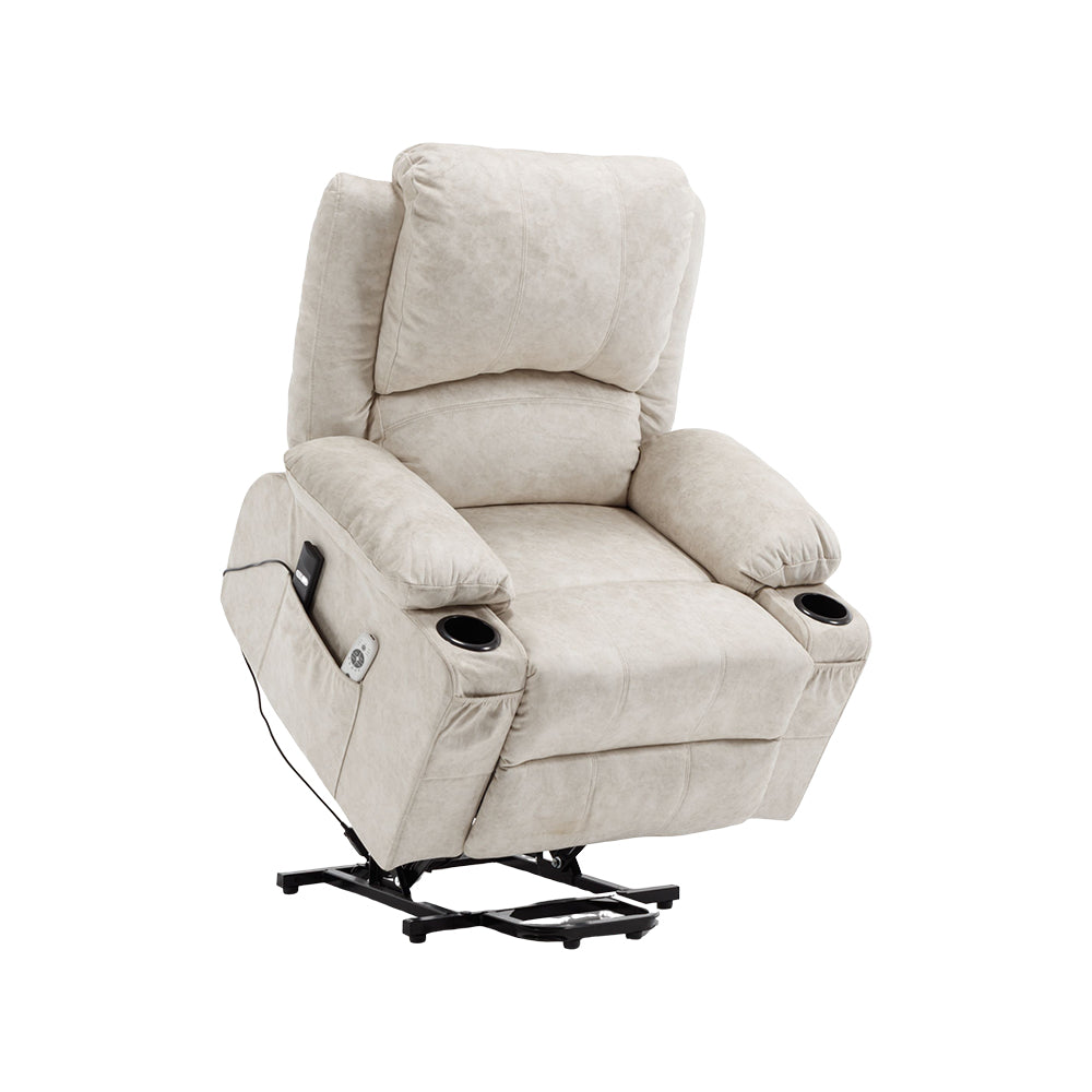 Electric Power Lift Recliner Chair Pu Leather Massage Chair With Heat, Cup Holders & Dual Remote