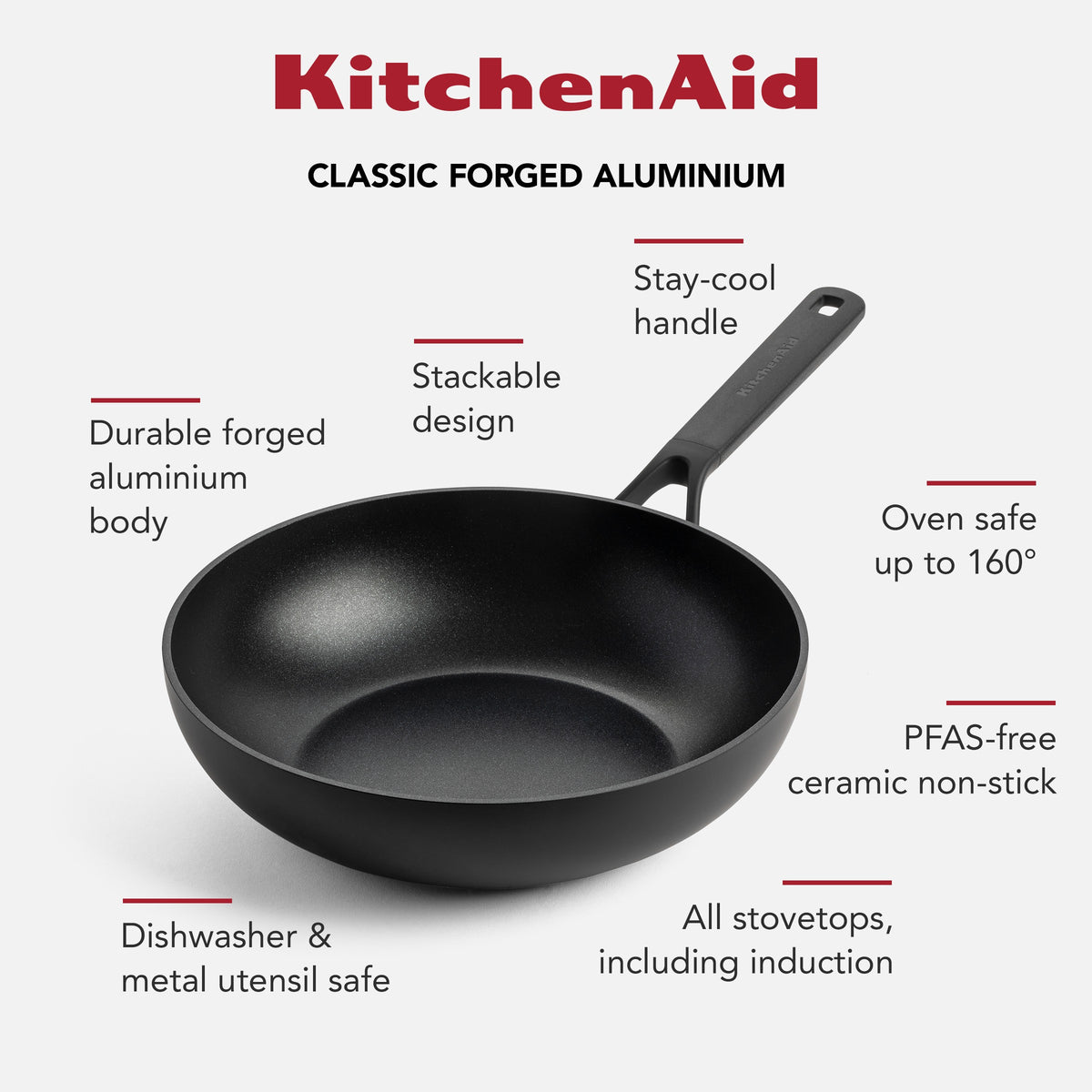 KitchenAid Cookware Forged Aluminium 28cm Wok. Pfas-free Non-stick