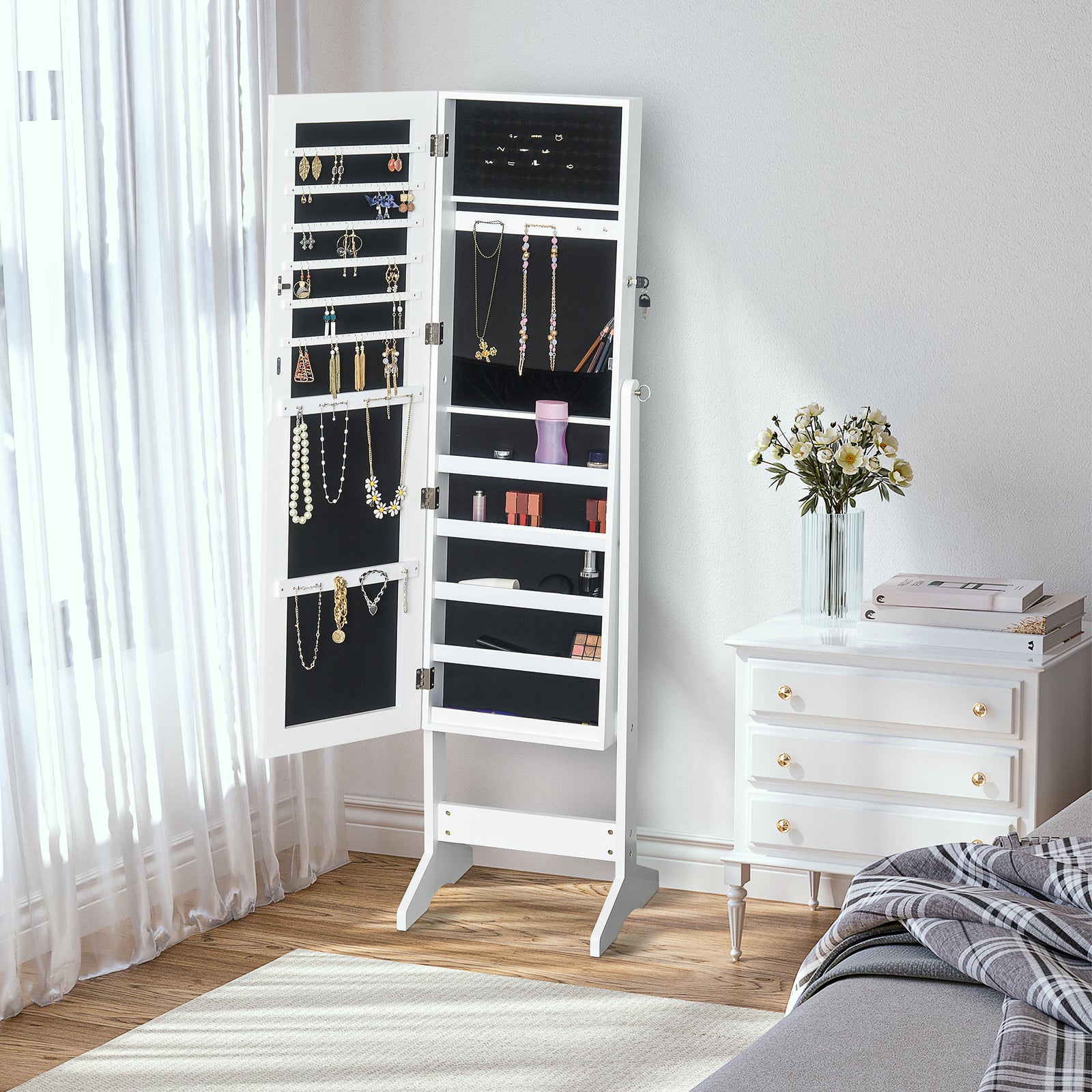 Lockable Jewellery Storage Mirror Armoire Freestanding