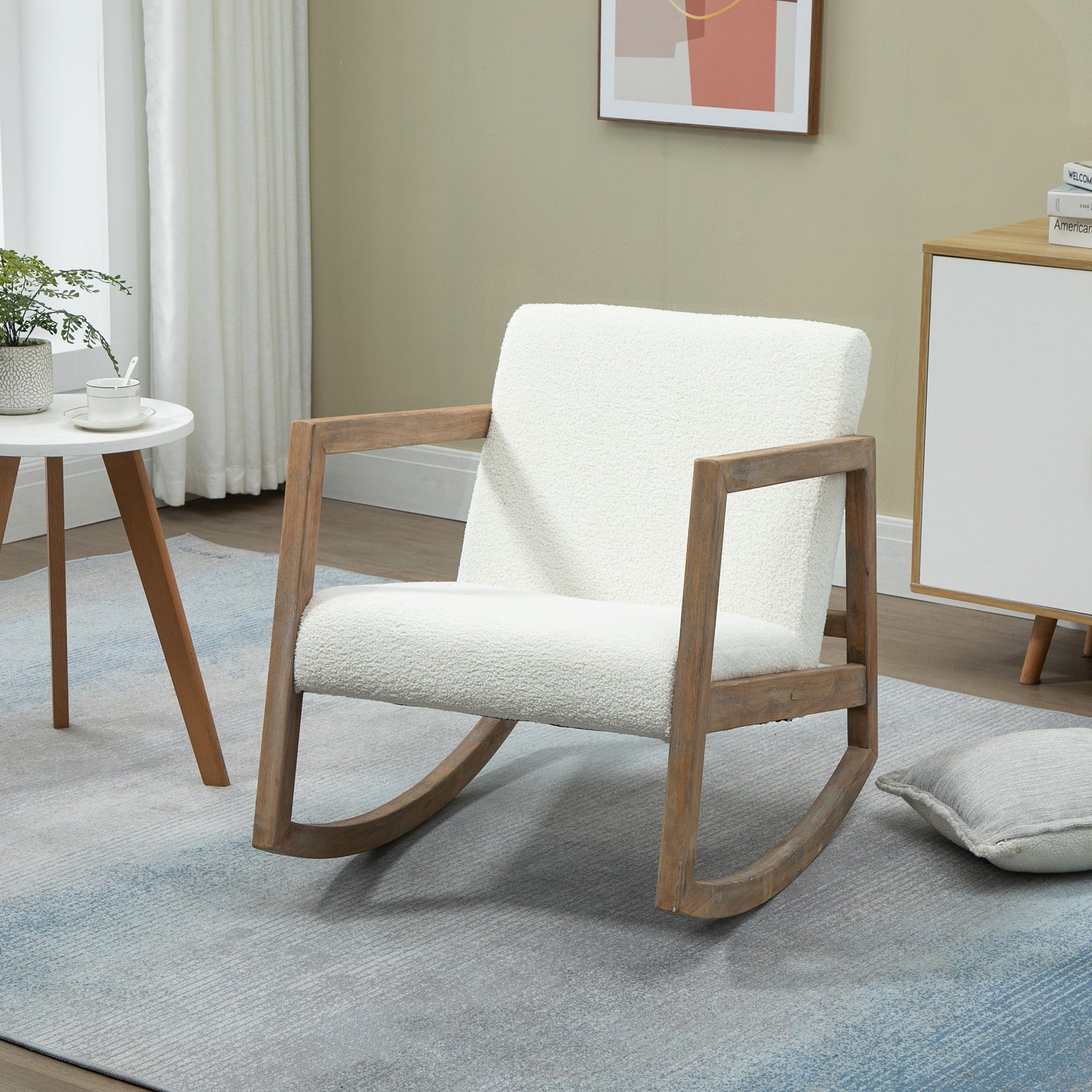 Rocking Chair Upholstered Armchair, Cream