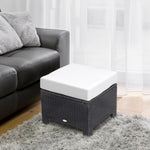 Rattan Footstool Wicker Ottoman With Padded Seat Cushion | Black