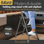 3 Step Ladder, Heavy-duty Steel Folding Home Diy Step Stool With Wide Non-slip Steps & Anti Slip Feet 150kg Capacity | 3 Step | Grey