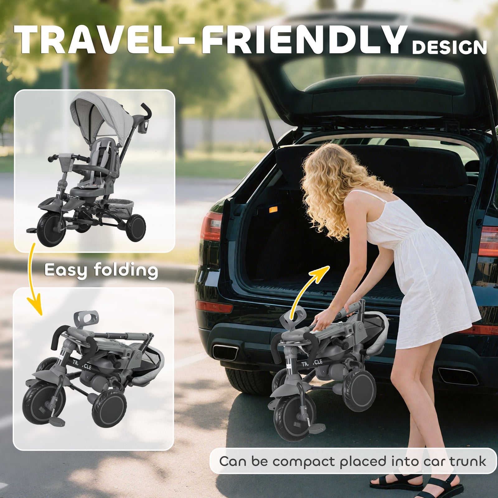 6 In 1 Kids Trike, Toddler Tricycle With Parent Handle | Grey