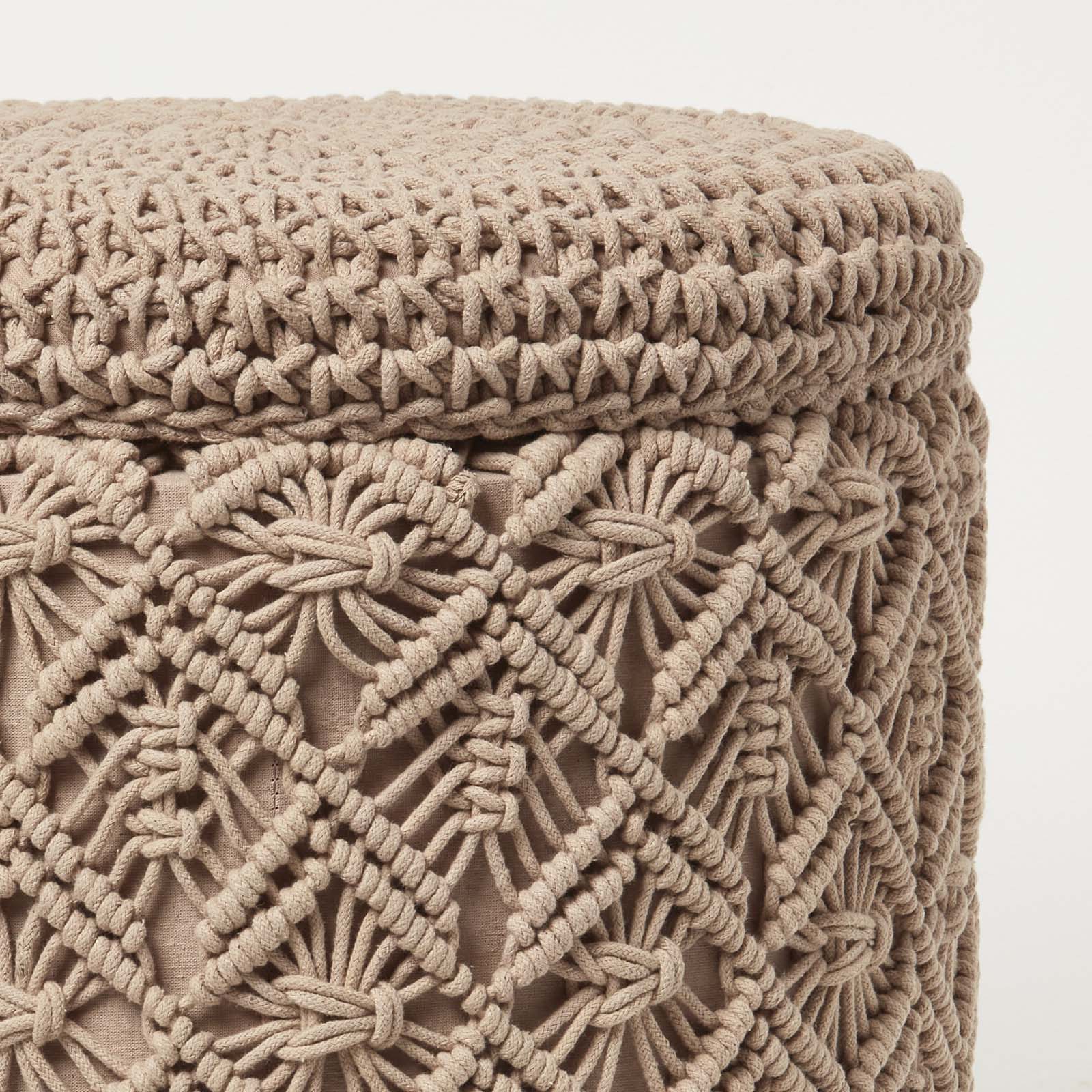 Indy Brown Macrame Storage Footstool | Brown
