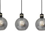 Omega Hand Made Linear Pendant Lamp With Elegant Smoked Glass Spheres Quality Matt Black Fittings With Gold Detail