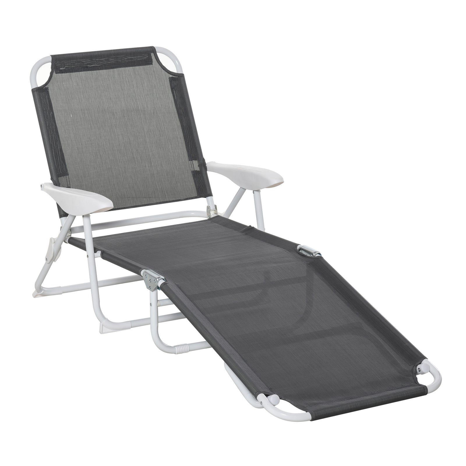 Folding Sun Beach Lounger W/ 4-level Backrest | Dark Gray