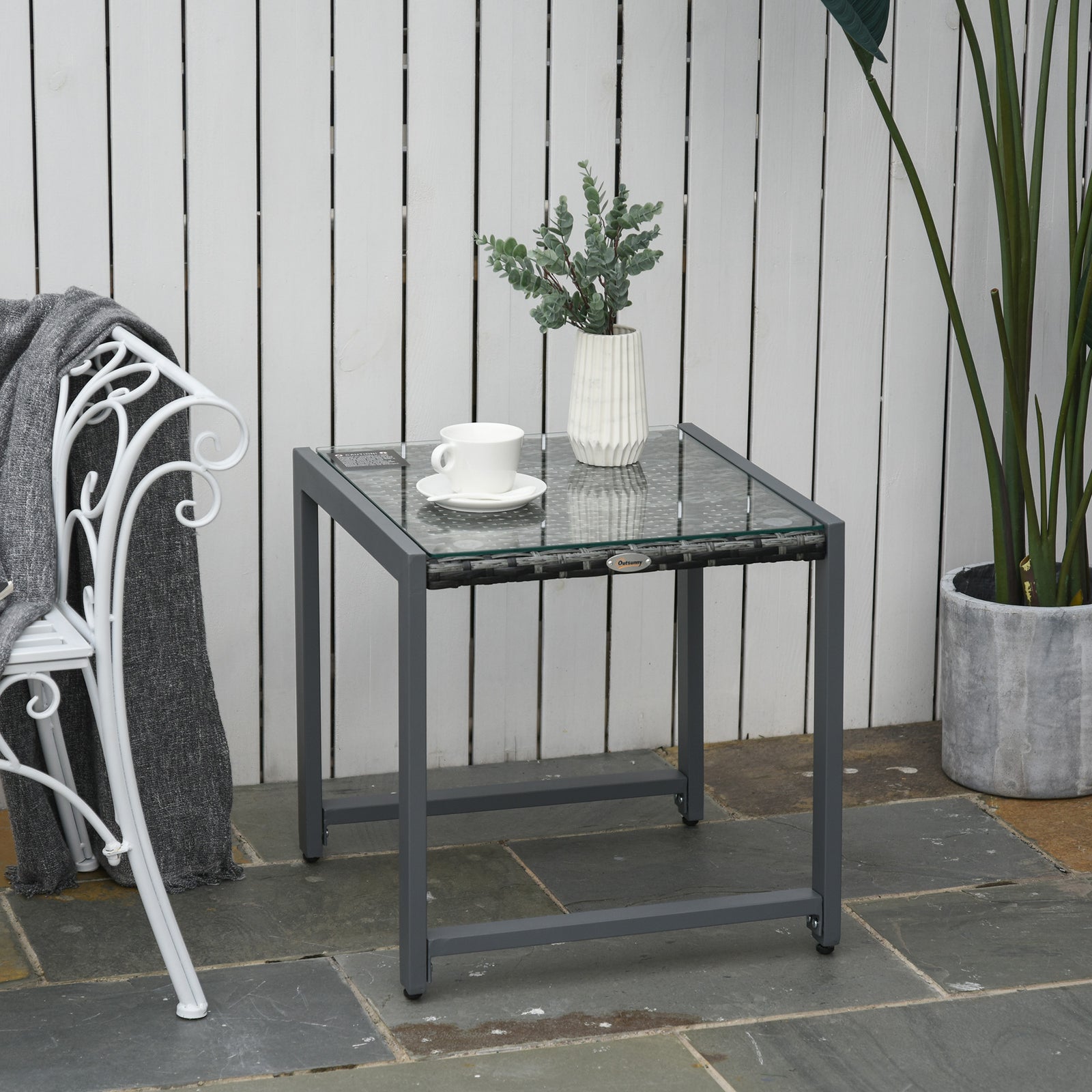 Rattan End Table Side Coffee Desk W/ Adjustable Foot Pads