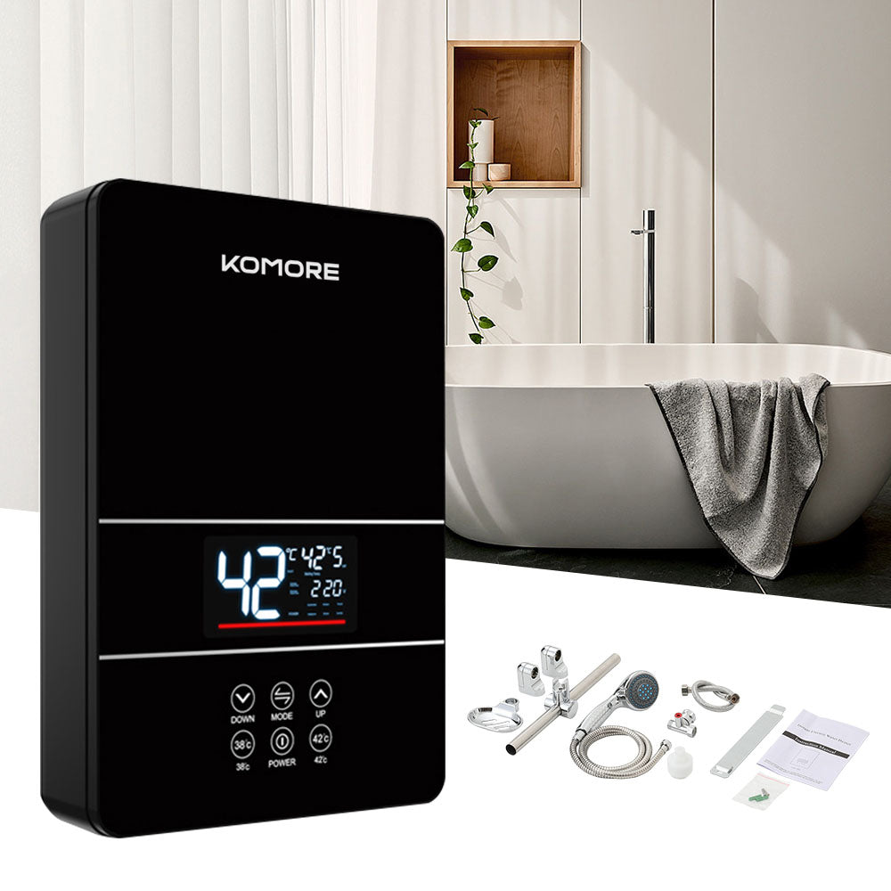 6kw Instant Electric Water Heater – Compact, Safe, Touch-controlled With Shower Kit | Black