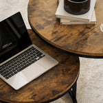 2 Pcs Stacking Coffee Table Set With Steel Frame | Rustic Brown