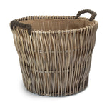 Wicker Round Grey Hessian Lined Log Basket
