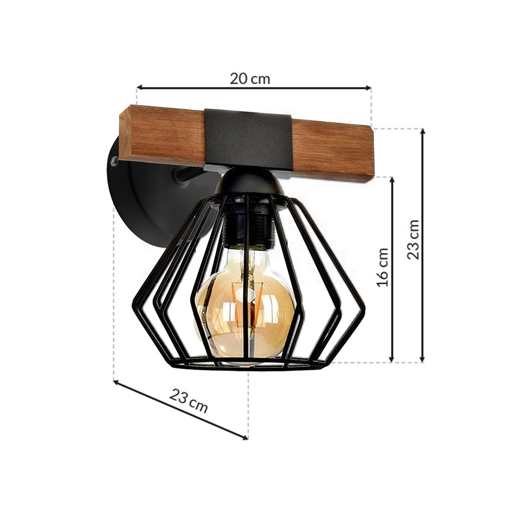 Ulf Hand Made Pendant Lamp Matt Black Cage Natural Wood Rugged Industrial Chic