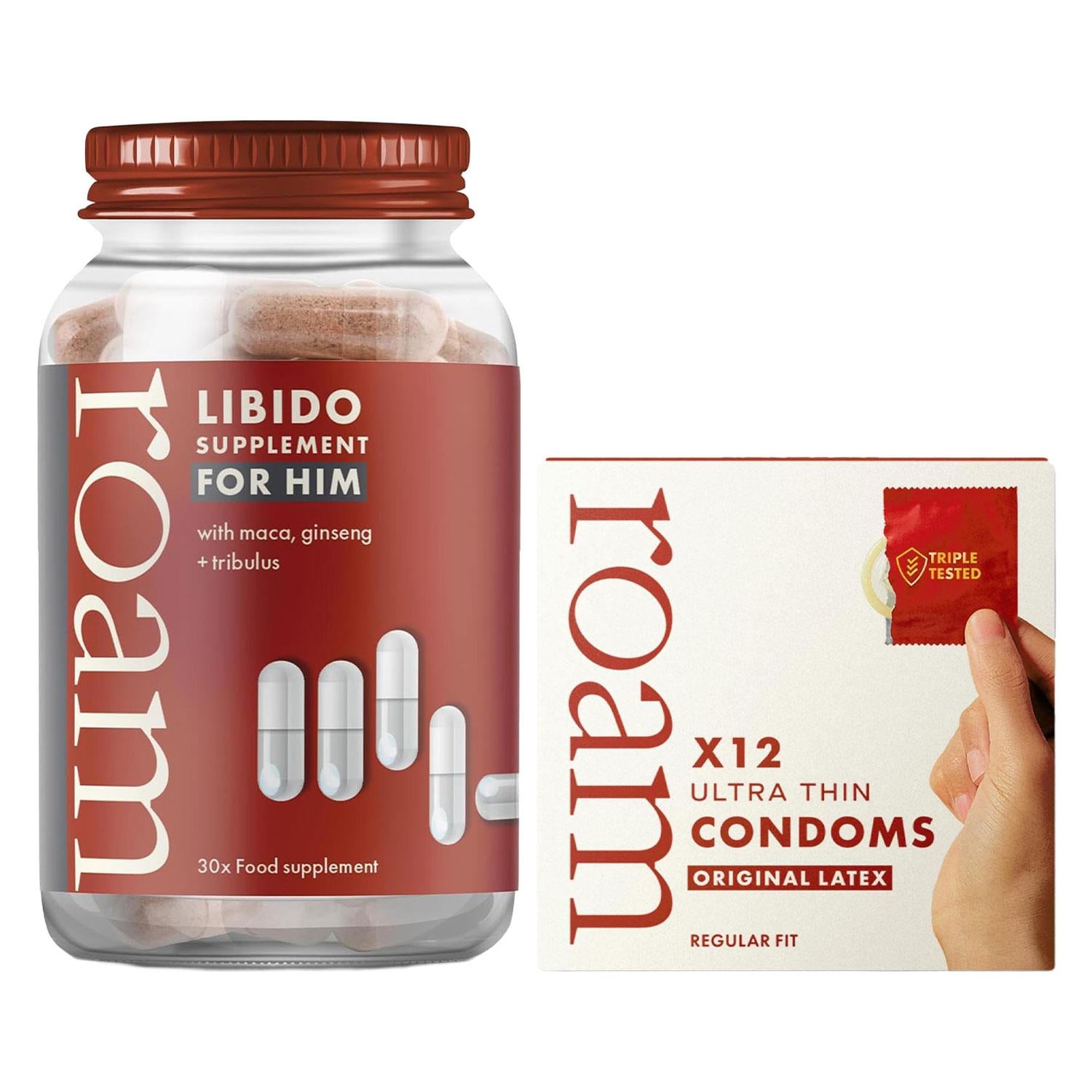 Libido For Him & Premium Latex Condom Bundle Male Vitality Boost Pack