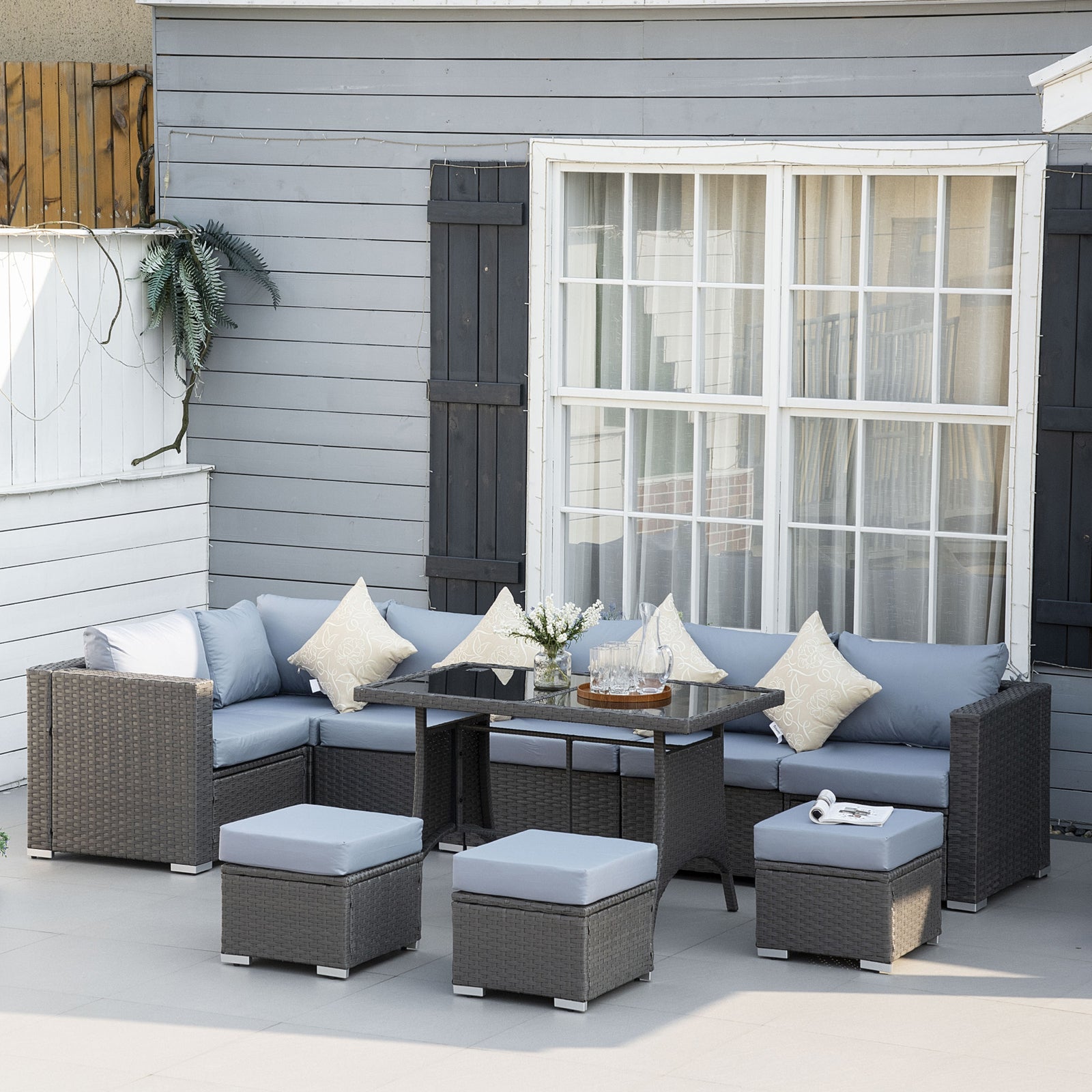 10 Pieces Rattan Sofa Set W/ Table & Cushions