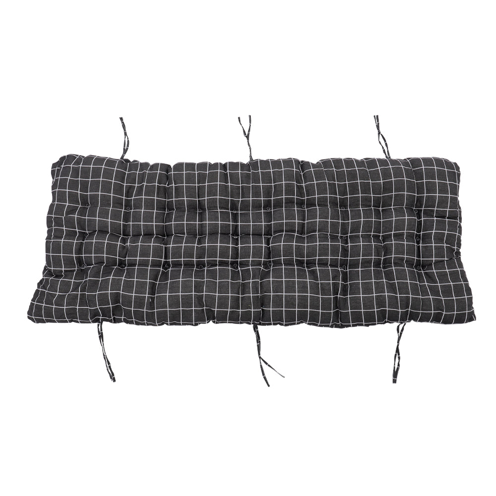 Outdoor Bench Cushion Black Checkered Thick Padded Seat Pad With Ties For Garden Or Patio Furniture