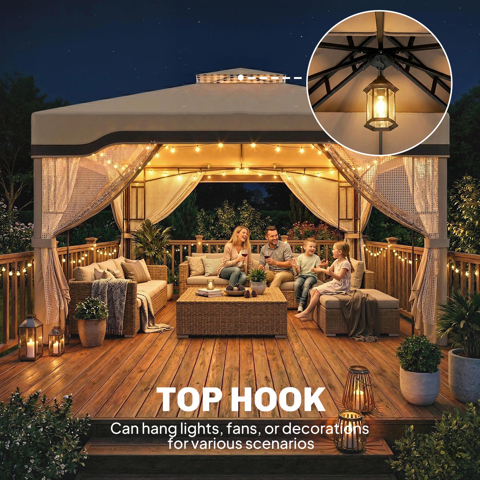 3 X 3.6 M Garden Gazebo With Shelves, Upf50+ Permanent Gazebo | Khaki