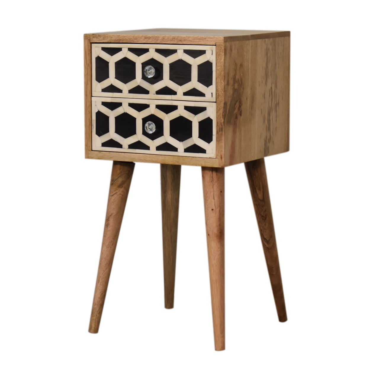 Solid Wood Mini Bone Inlay 2 Drawer Bedside