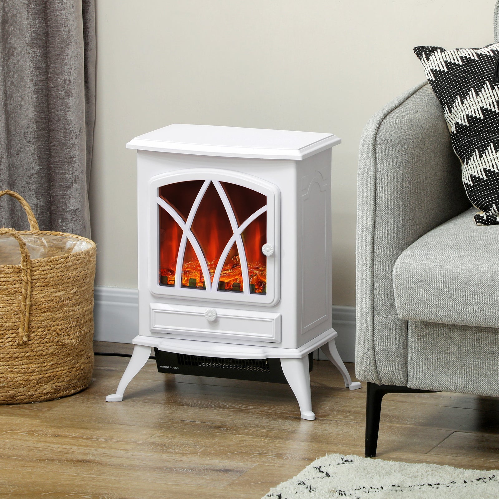 Freestanding Fireplace Flame Effect Electric Heater Burning | One Size | White