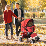 Pet Stroller Carrier Foldable Deluxe Jogger Walk Travel Dog Cat | Red