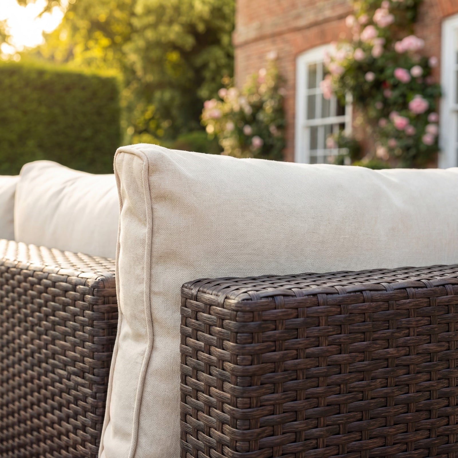 Oliena 10 Seat Modular Rattan Small U-shape Garden Furniture | Cream & Brown