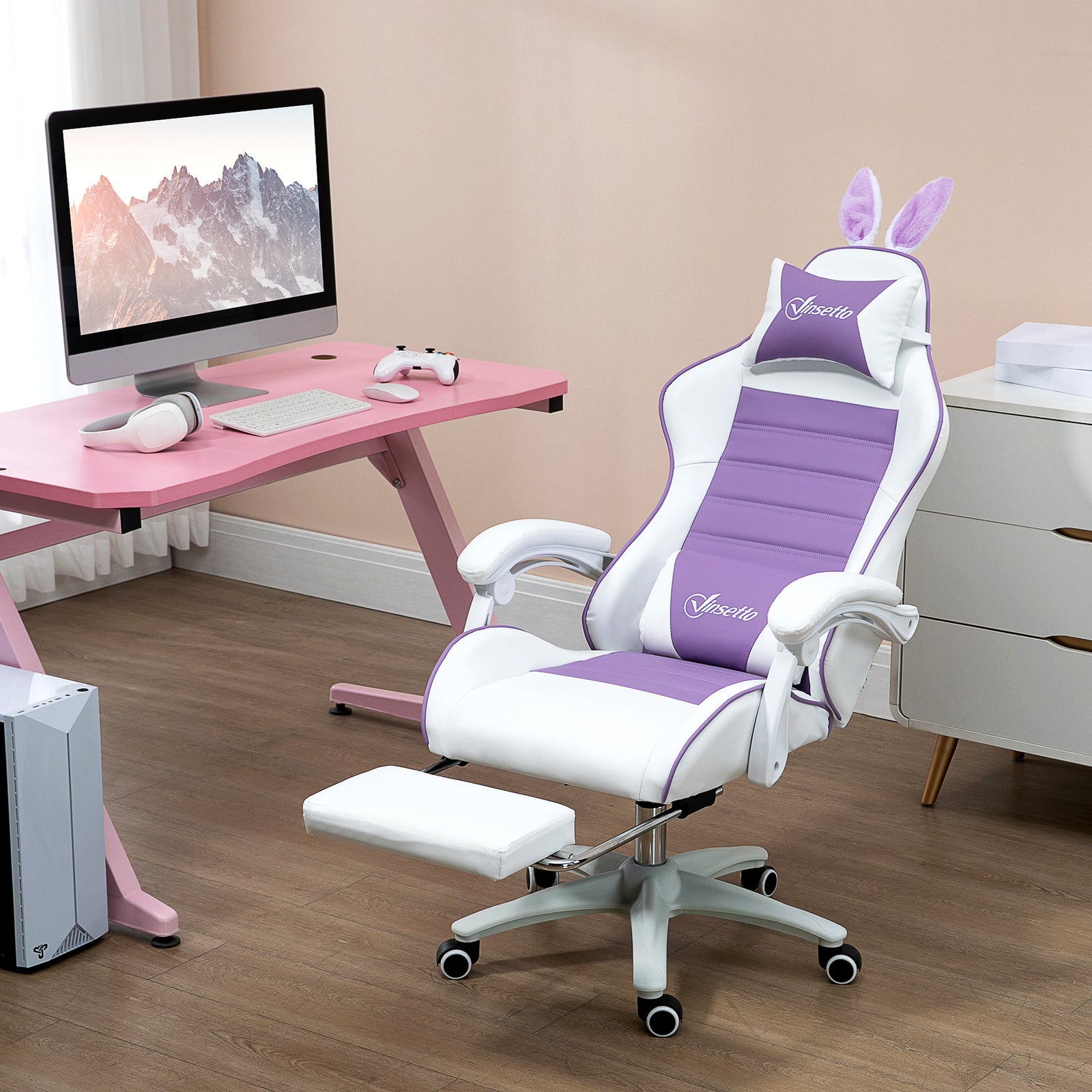 Racing Chair W/ Footrest Rabbit Ears | Purple