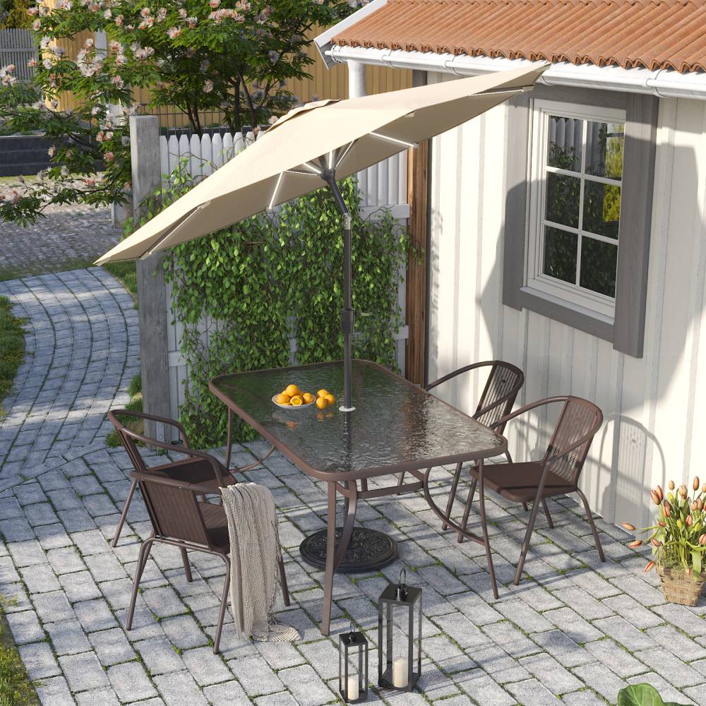 3m Solar Led Patio Umbrella, Outdoor Parasol With 16 Led Tubes, Crank Lift & Push Button Tilt With Cement Base | One Size | Beige
