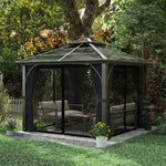 2.5x2.5 M Hardtop Gazebo With Polycarbonate Roof & Sides | Dark Grey