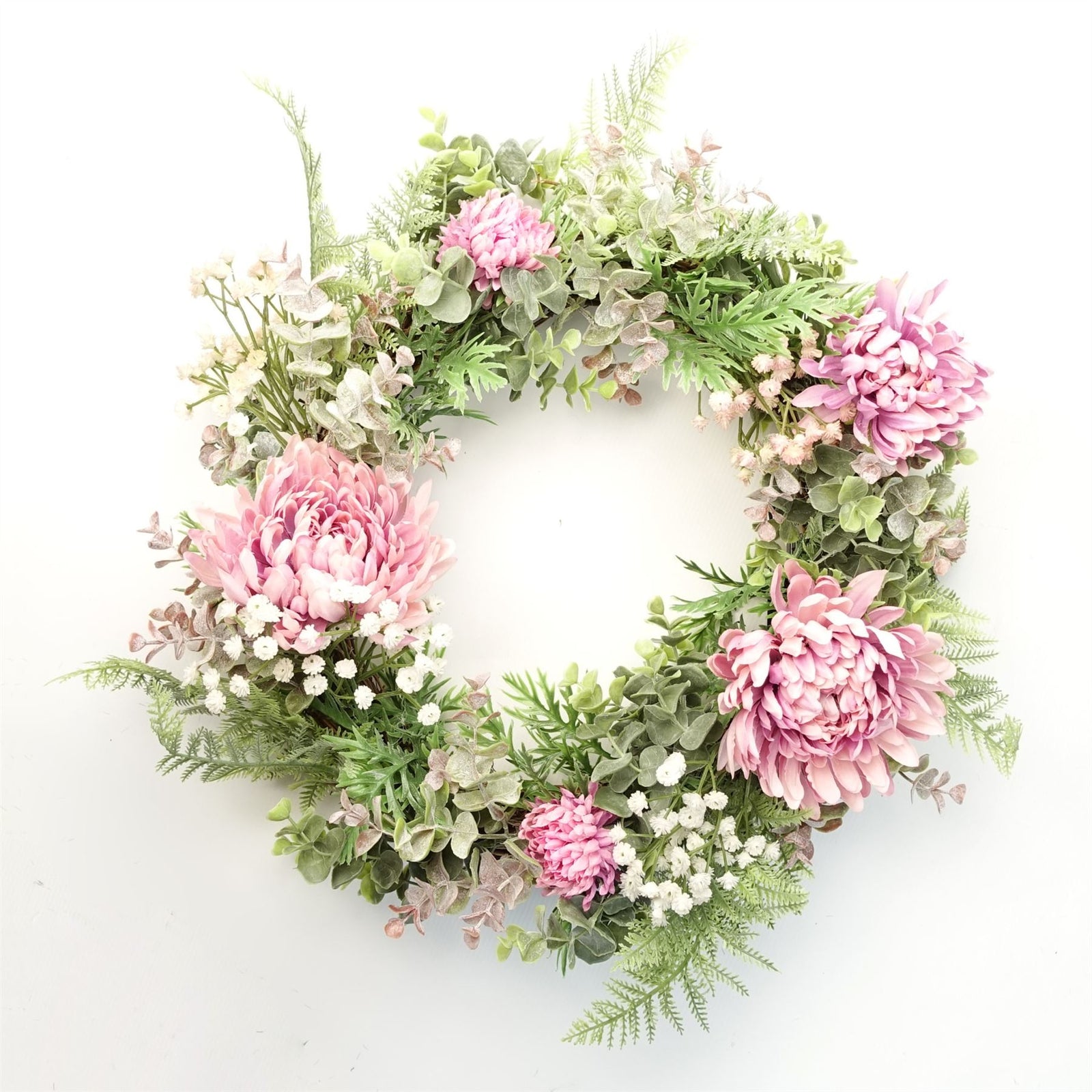 45cm Artificial Pink  Blossom Floral Wreath