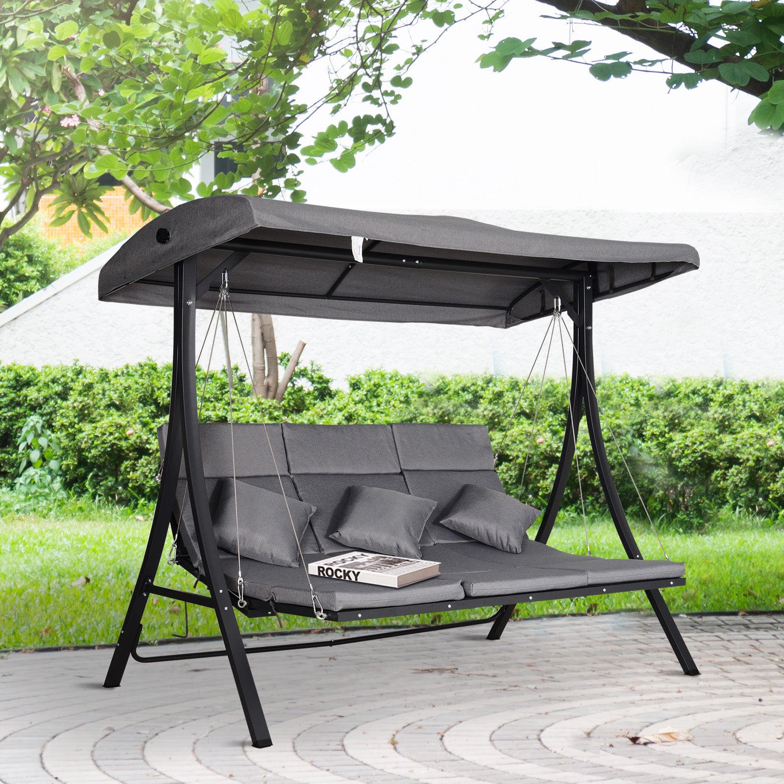 Outdoor 3-person Porch Swing Chair Chaise Lounge Garden