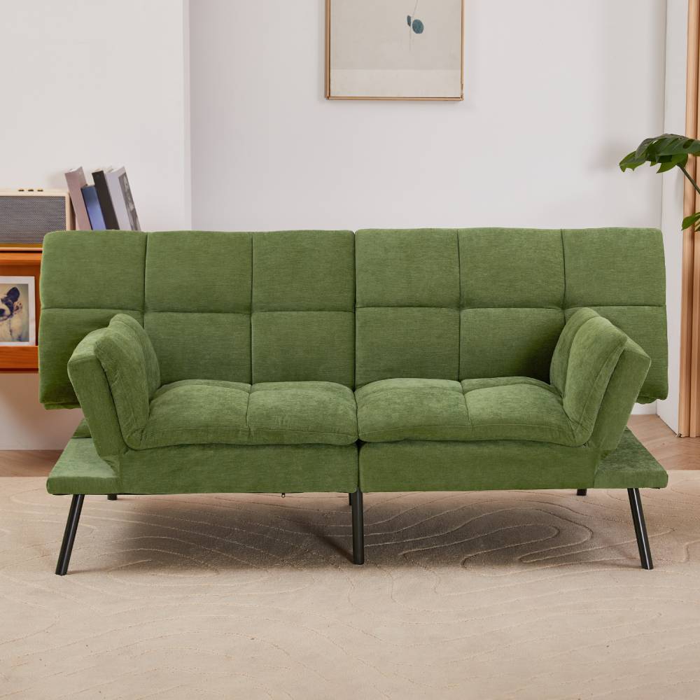 Modern Chenille Sofa Bed With Adjustable Split Backrest & Armrests, Convertible Sleeper Couch For Living Room Or Guest Room