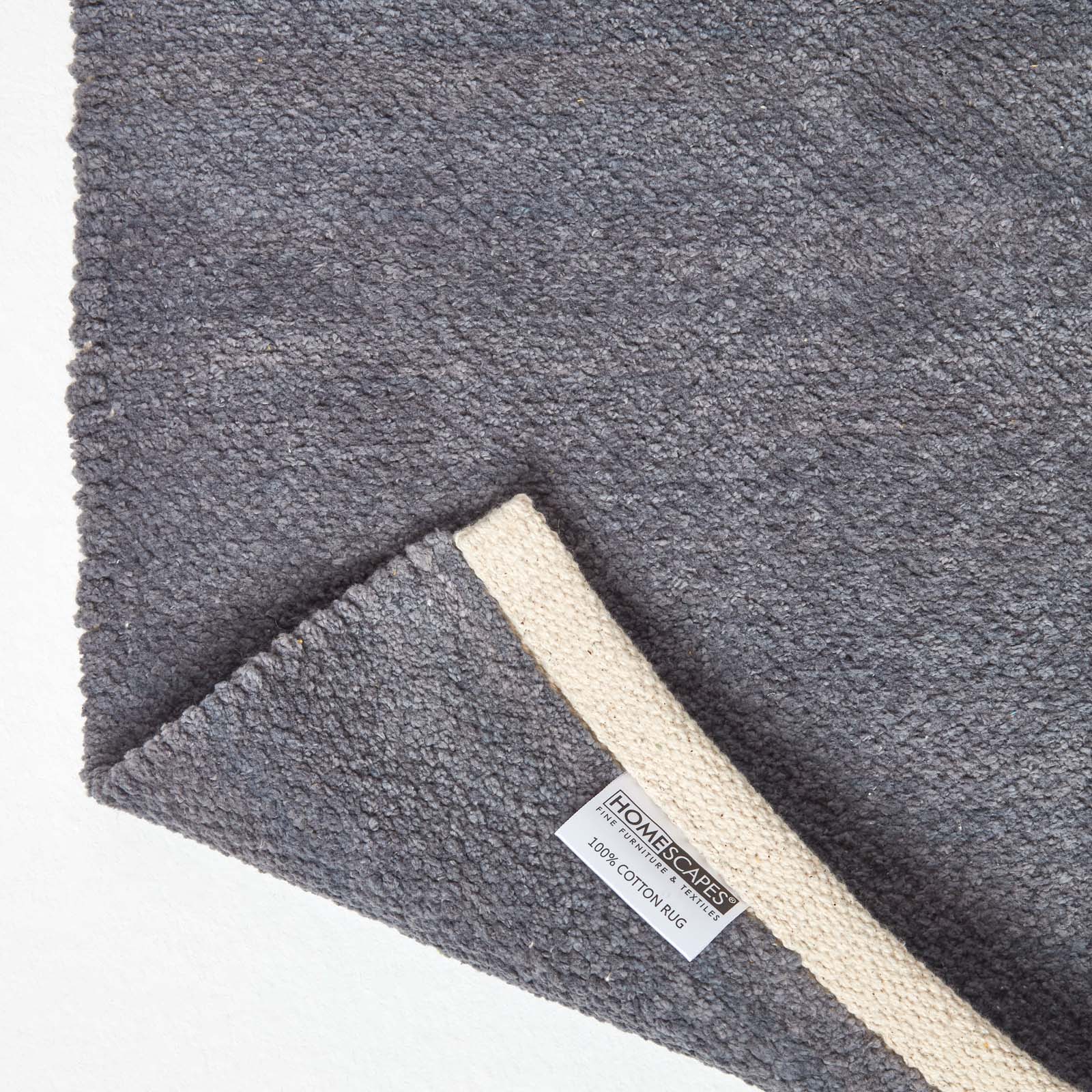 Plain Chenille 100% Cotton  Rug With Natural Trim | 150cm x 95cm | Dark Grey