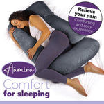J Shaped Pregnancy Pillow, 140x70x20cm Shredded Memory Foam Full Body Maternity Cushion For Sleeping | J Shape | Dark Grey